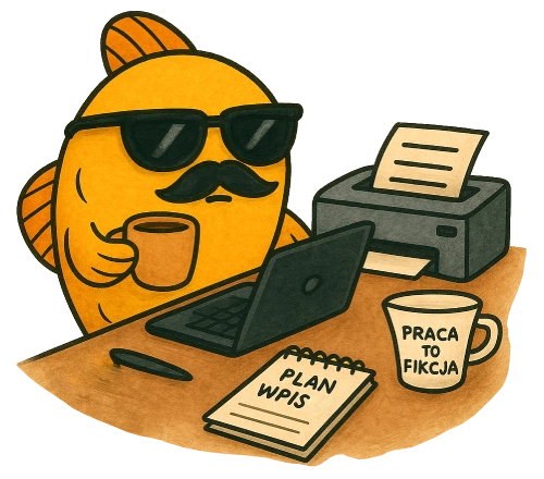 Rybka Blogujaca Przy Biurku Z Laptopem Nowe Wpisy Na Blogu