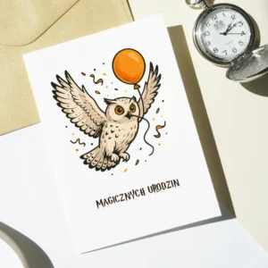 Kartka Urodzinowa Sowa Z Balonem Mockup