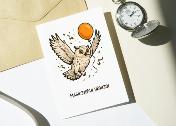 Kartka Urodzinowa Sowa Z Balonem Mockup