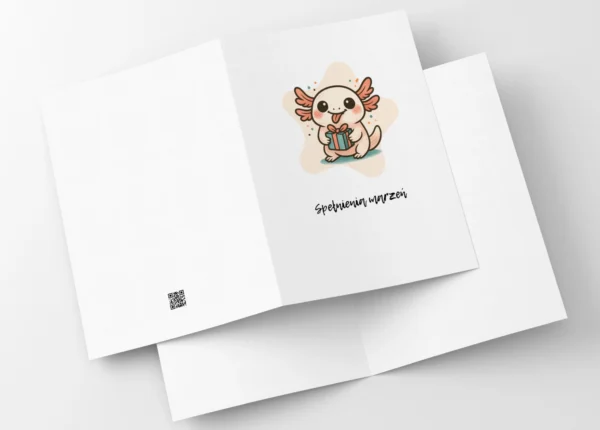 Kartka Axolotl Z Prezentem Zabawny Stworek