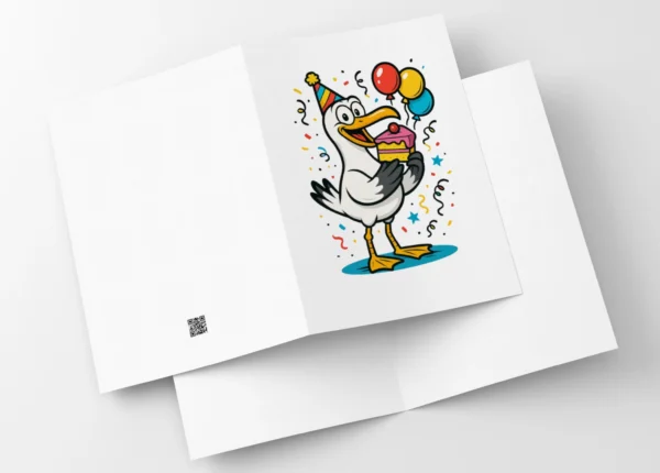 Kartka Na Urodziny Mewa Z Tortem