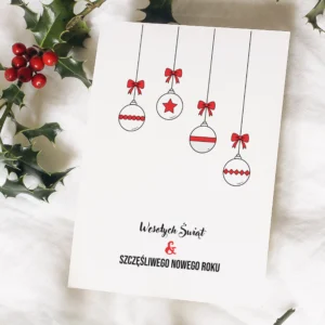Kartka Na Boze Narodzenie I Nowy Rok Czerwone Bombki