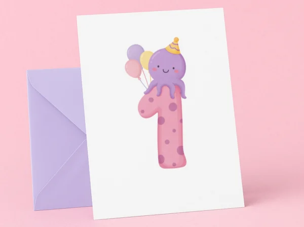 Kartka 1 Urodziny Osmiornica Mockup