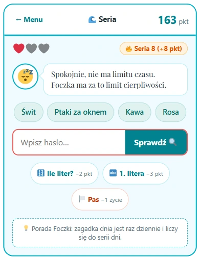 Domyślna Foczka – screen z gry słownej w skojarzenia dla 1 osoby